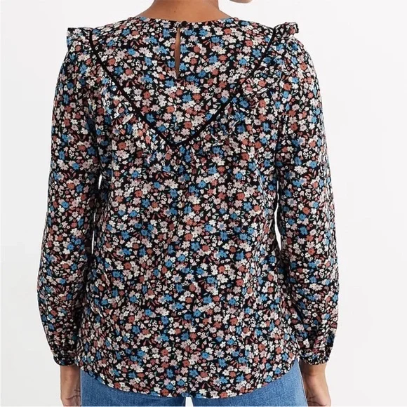 Madewell Floral Ruffle-Yoke Cotton Long Sleeve Blouse - Picture 4 of 14